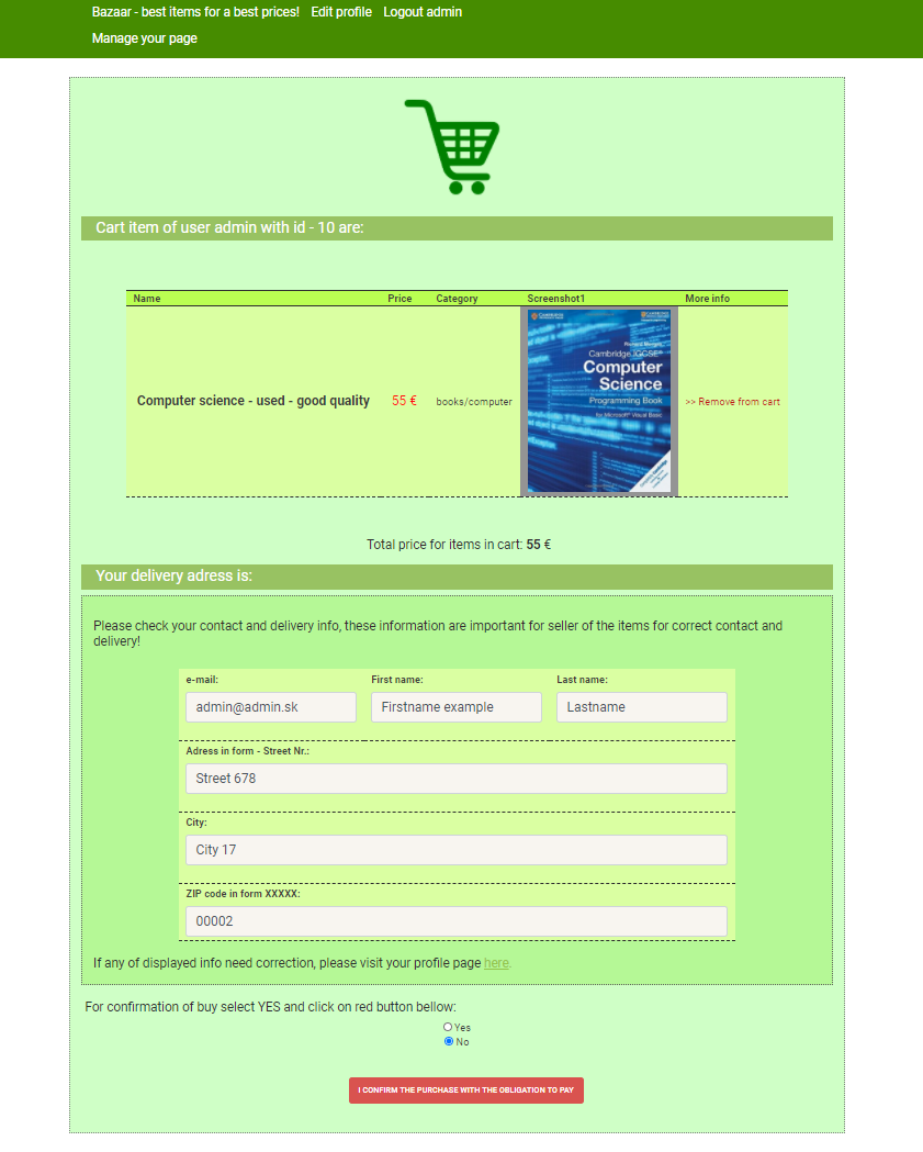 Bazaar – Php Example Code – Part 8 – Shopping Cart Of User - Cdesigner.eu